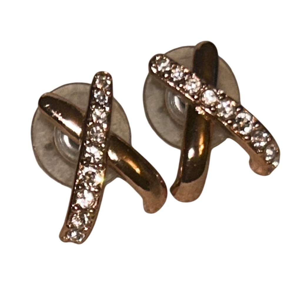 Rose Gold Tone Crystal Crisscross X Stud Earrings Clear Pavé Accents